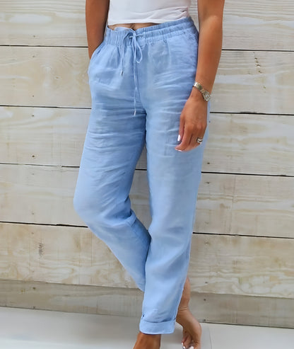 Women's High Waist Elastic Cotton And Linen Casual Pants