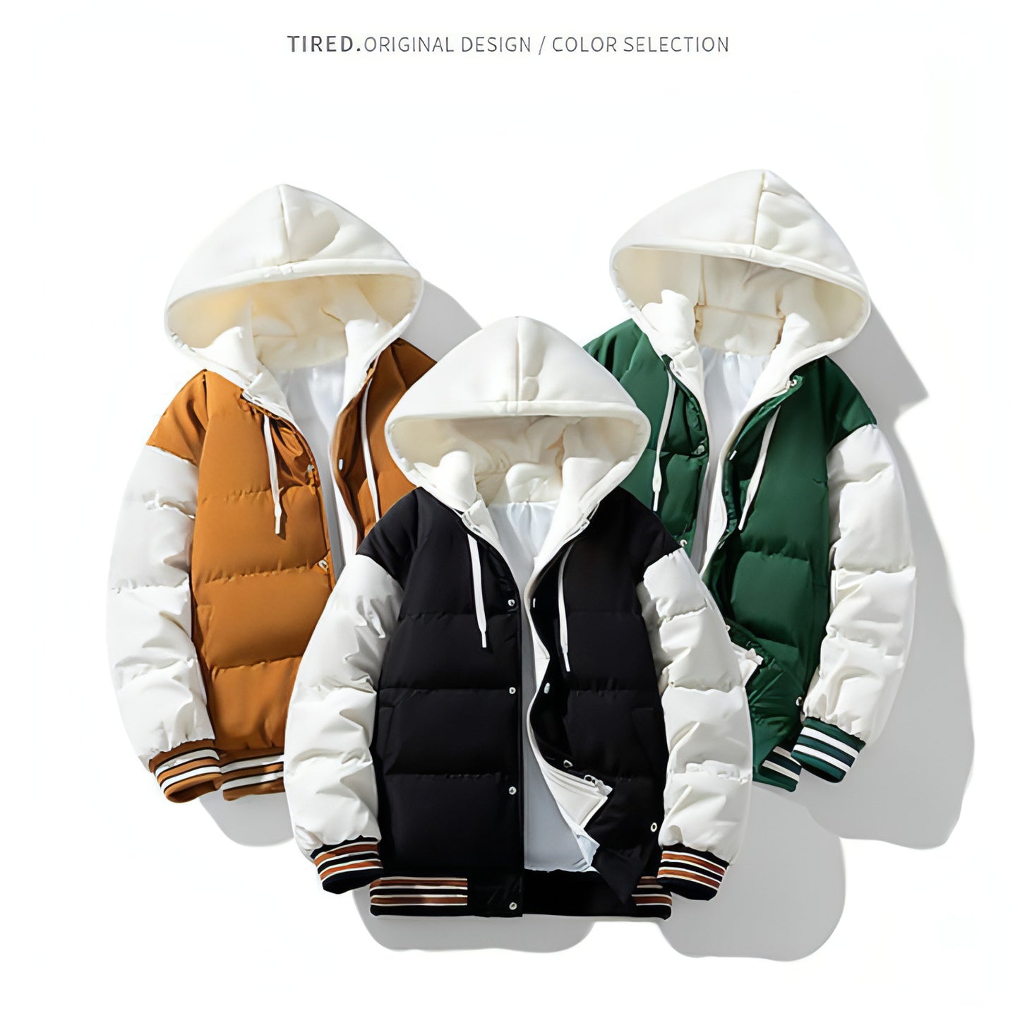 Thickened Down Cotton Jacket With Hood And Two Fake Pieces Men