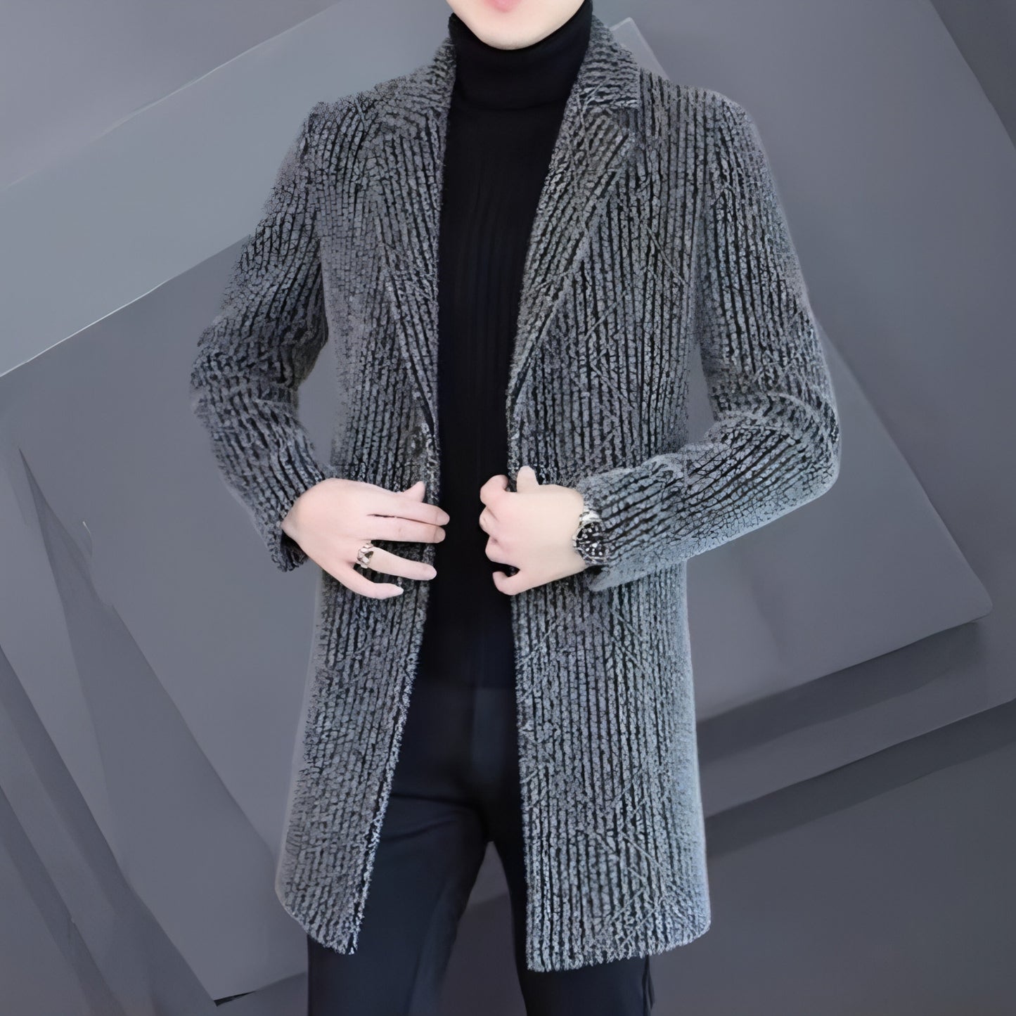 A Men's Duster Mid-length Slim-fit Woolen Coat