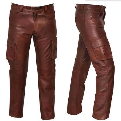 Pantalones vaqueros de cuero PU para hombre de color sólido