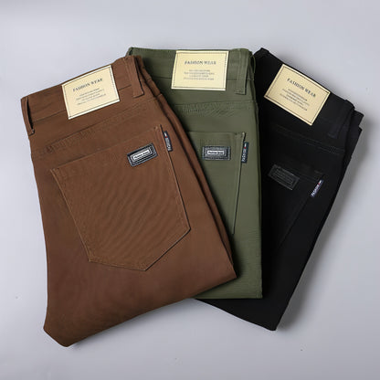 Pantalones rectos elásticos y cómodos de cintura media alta para hombre