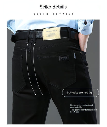 Pantalones rectos elásticos y cómodos de cintura media alta para hombre