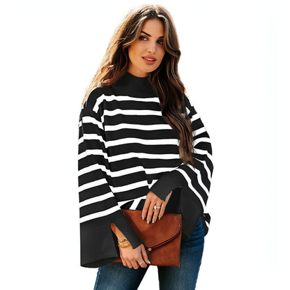 Striped Turtleneck Sweater Women's Cuffs