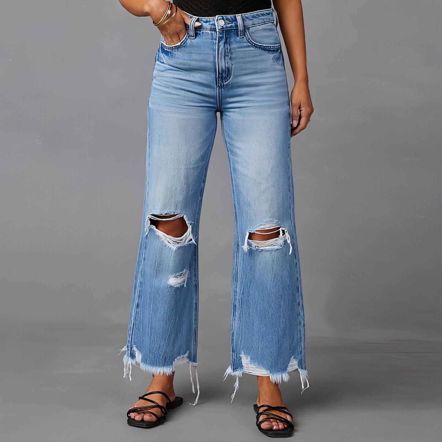 Calça de cintura alta jeans das mulheres