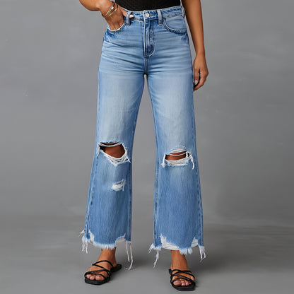 Calça de cintura alta jeans das mulheres