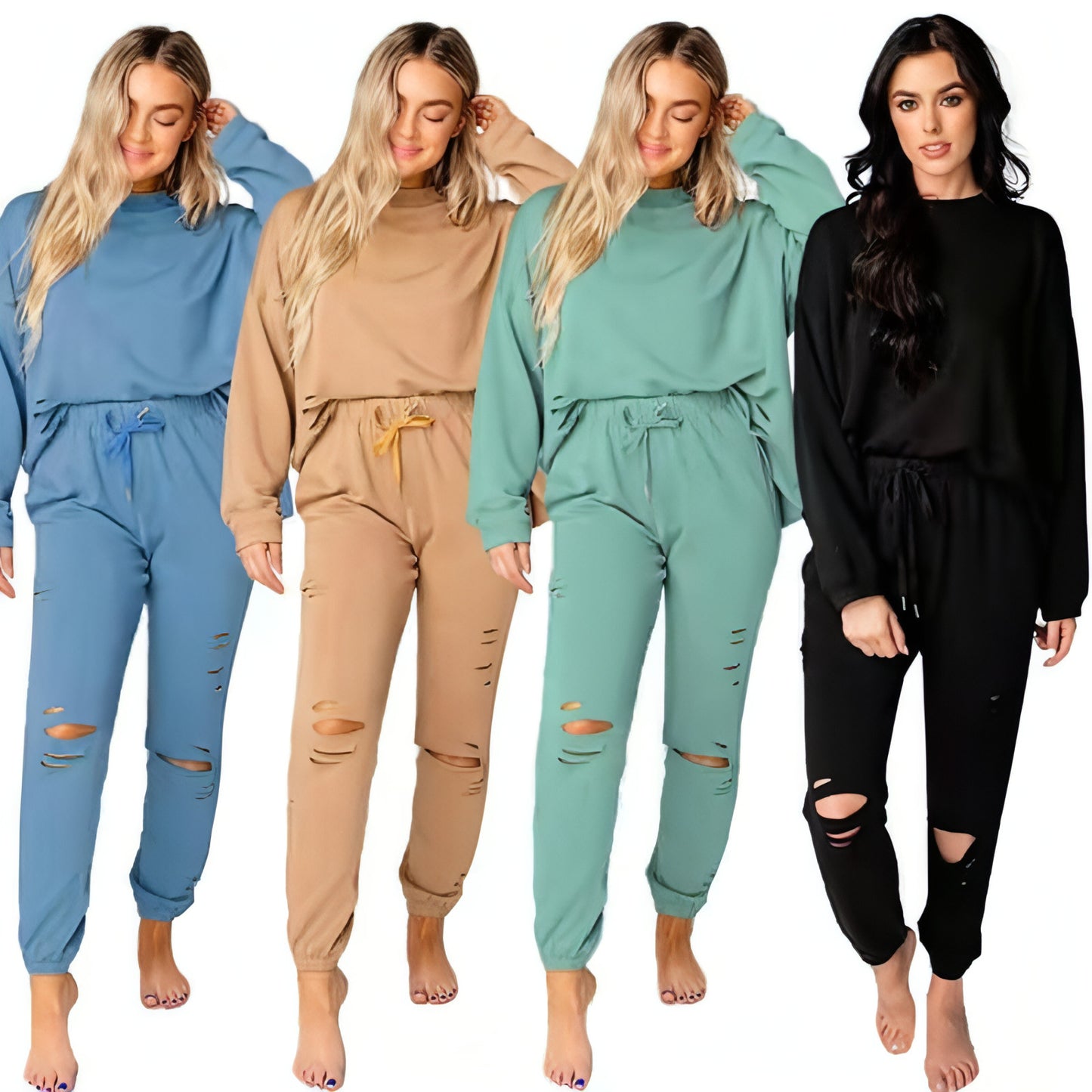 Women's Solid Color Ripped Tracksuit