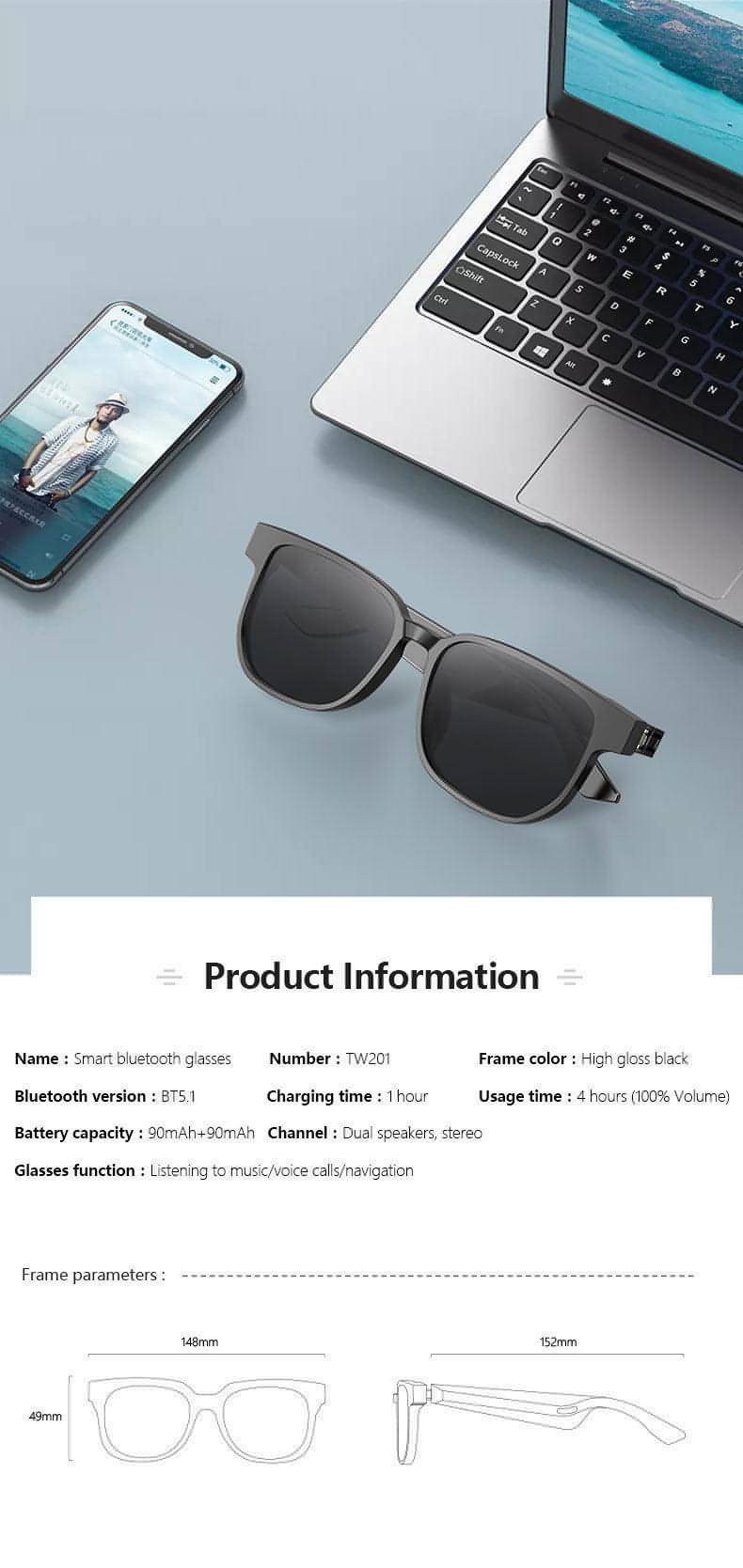 Z. Smart Bluetooth Glasses Call Music Outdoor Accessories