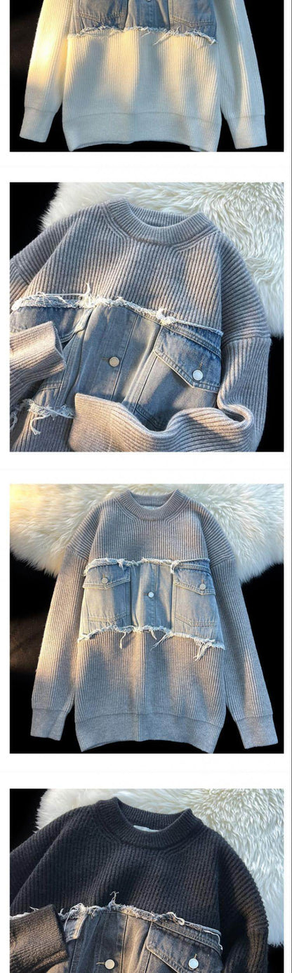 A. Denim Splicing Knitwear Men Sweater