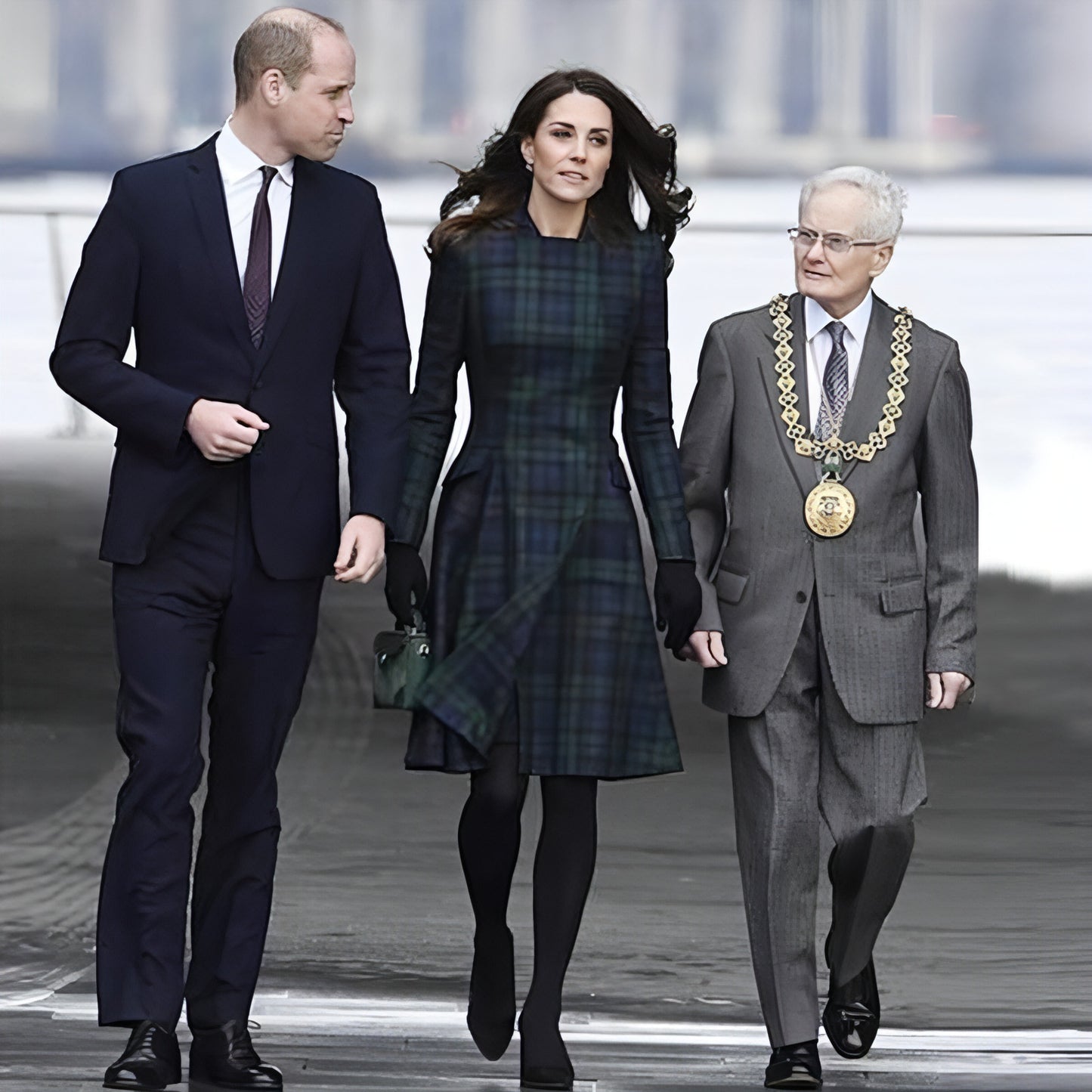 A1. Kleid mit langärmligem Revers und karierter Taille