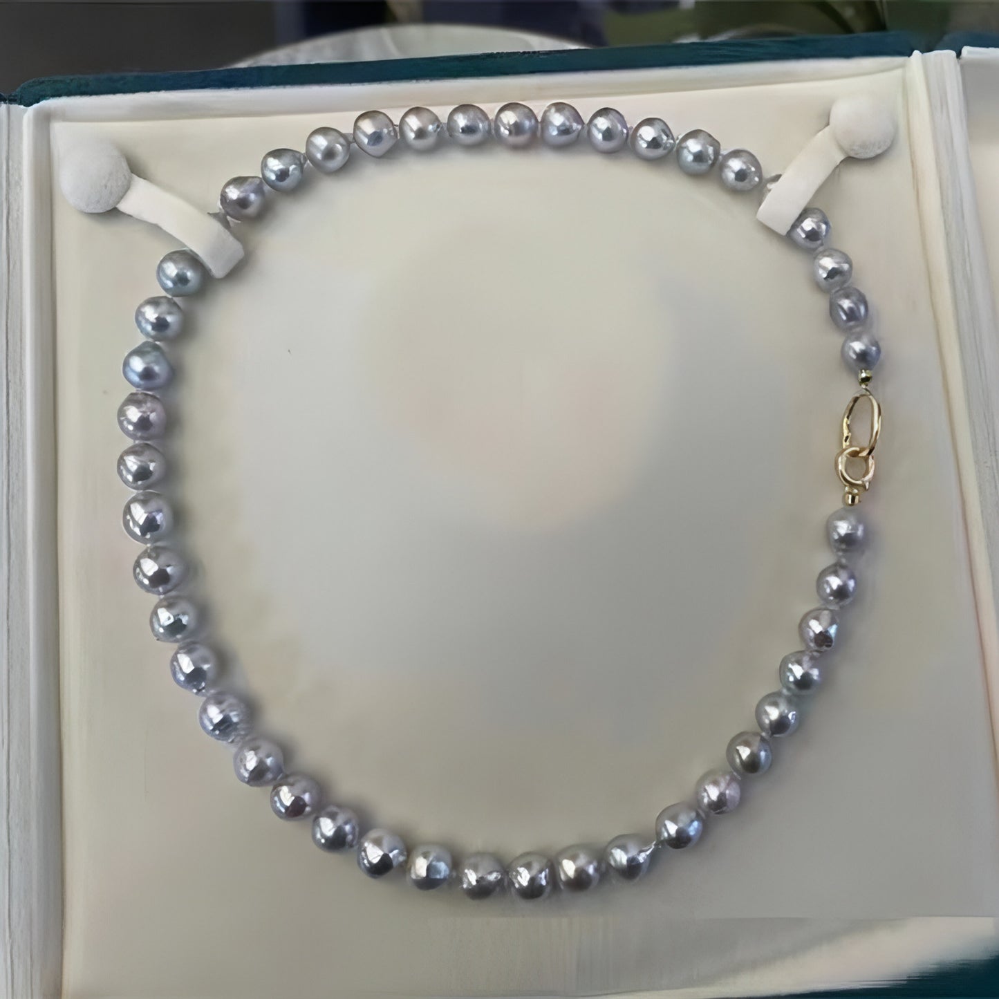 8-9MM Baroque Silver Blue Gray Aurora Sea Pearls Necklace