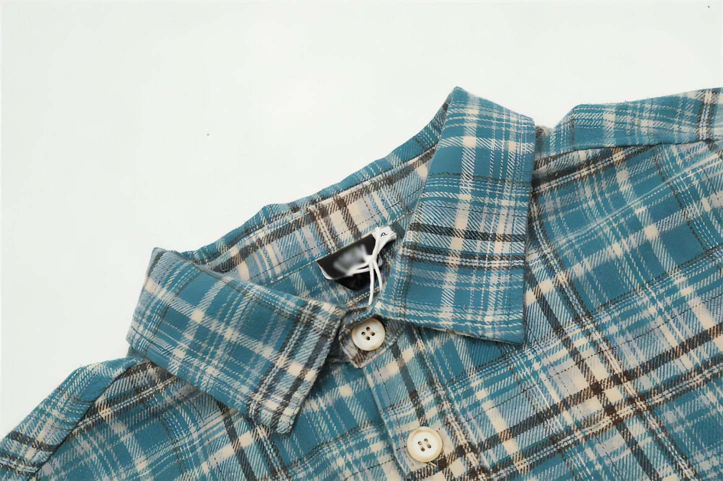 Plaid Long Sleeve DressShirt Casual Polo Collar Raw Edge Men