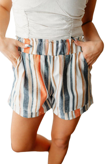 Stripe vintage gewassen elastische franje taille casual shorts