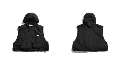 Side Release Buckle Embroidered Hooded Short Vest