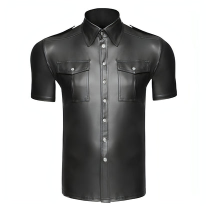 Herren Lackleder Top DressShirt Bühne dezente Lederkostüme