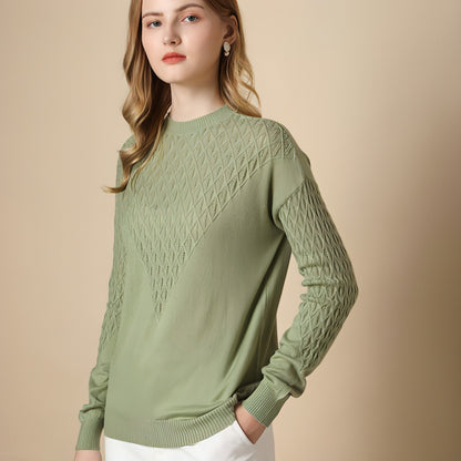 Pure Color Hollow Knitted Sweater Women Half High Fashion