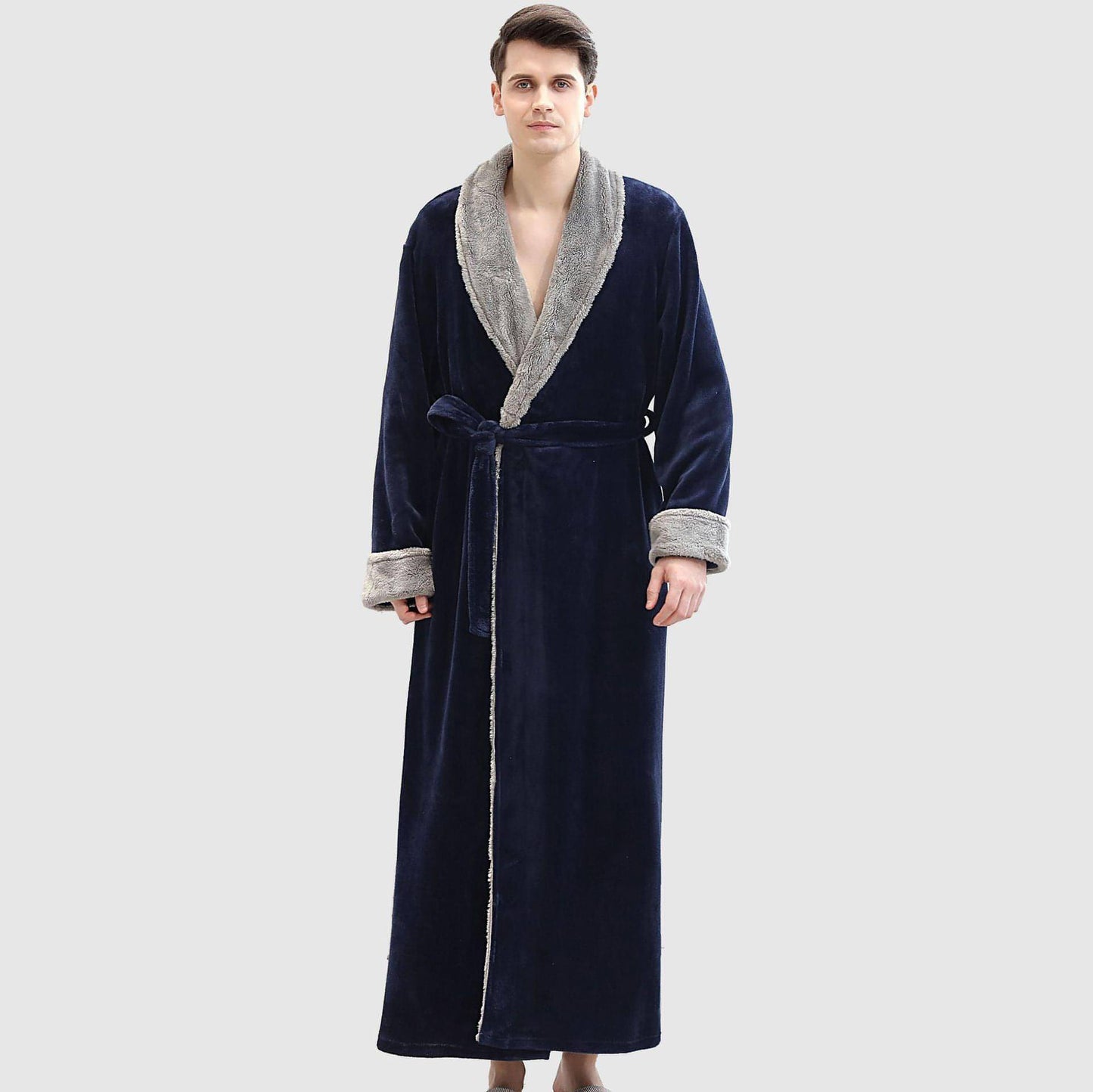 Men's Winter Plus Size Long Bathrobe Coral Fleece Full Length Pajamas