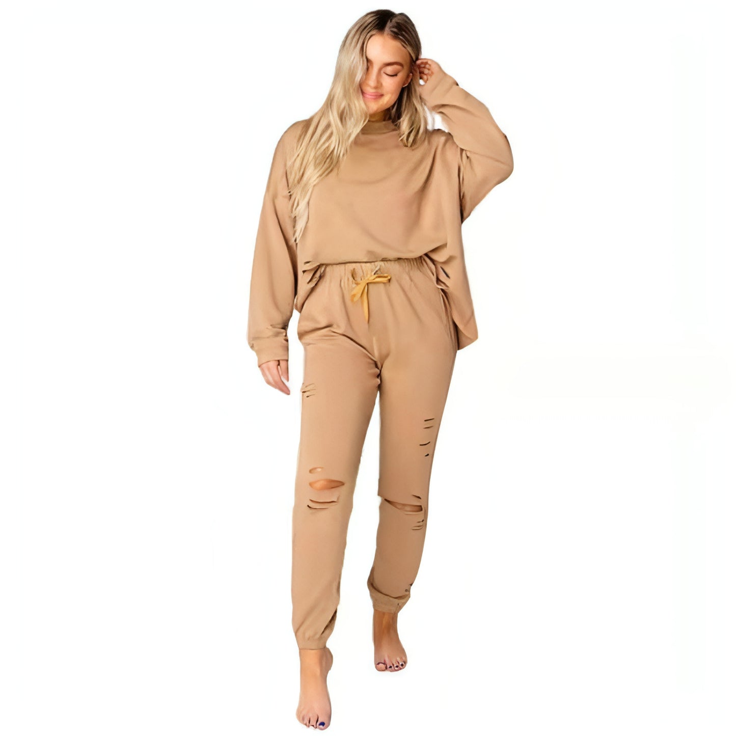 Women's Solid Color Ripped Tracksuit