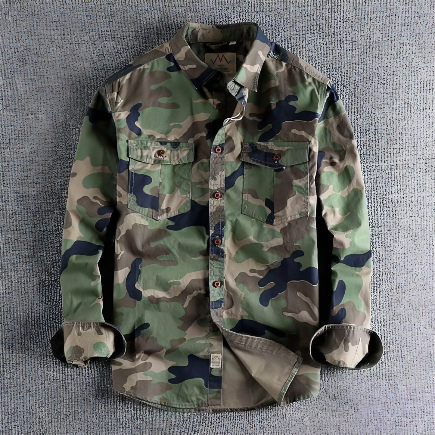 Washed Camouflage American Overalls Long Sleeve DressShirt Men