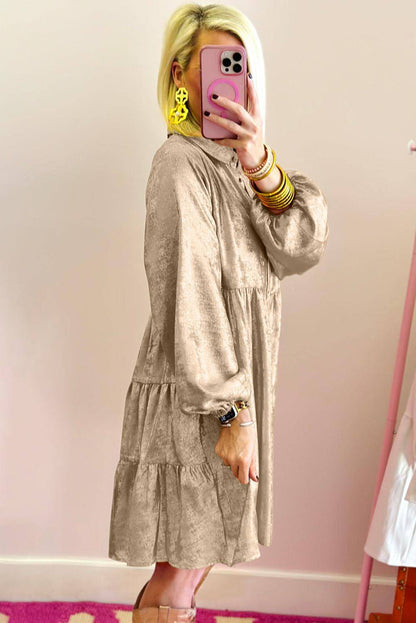 Apricot Metallic Sheen manga de puff button up Mini Shirt Dress