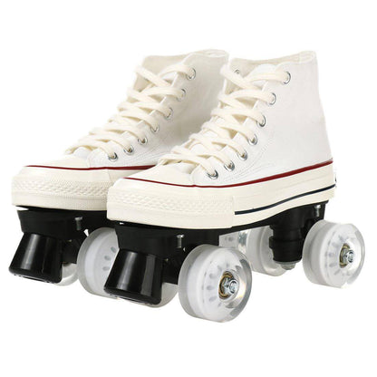 Canvas Black White Double Row Skates Adult Flash Roller Skating Rink Roller Skates