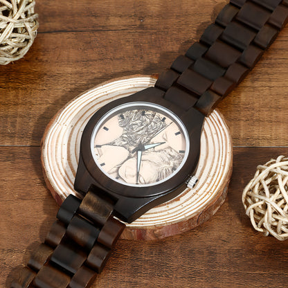 Men’s Engraved Wooden Photo Watch – 45mm with Wooden Strap