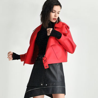 Chaqueta de cuero para mujer, nueva prenda exterior, grande, retro