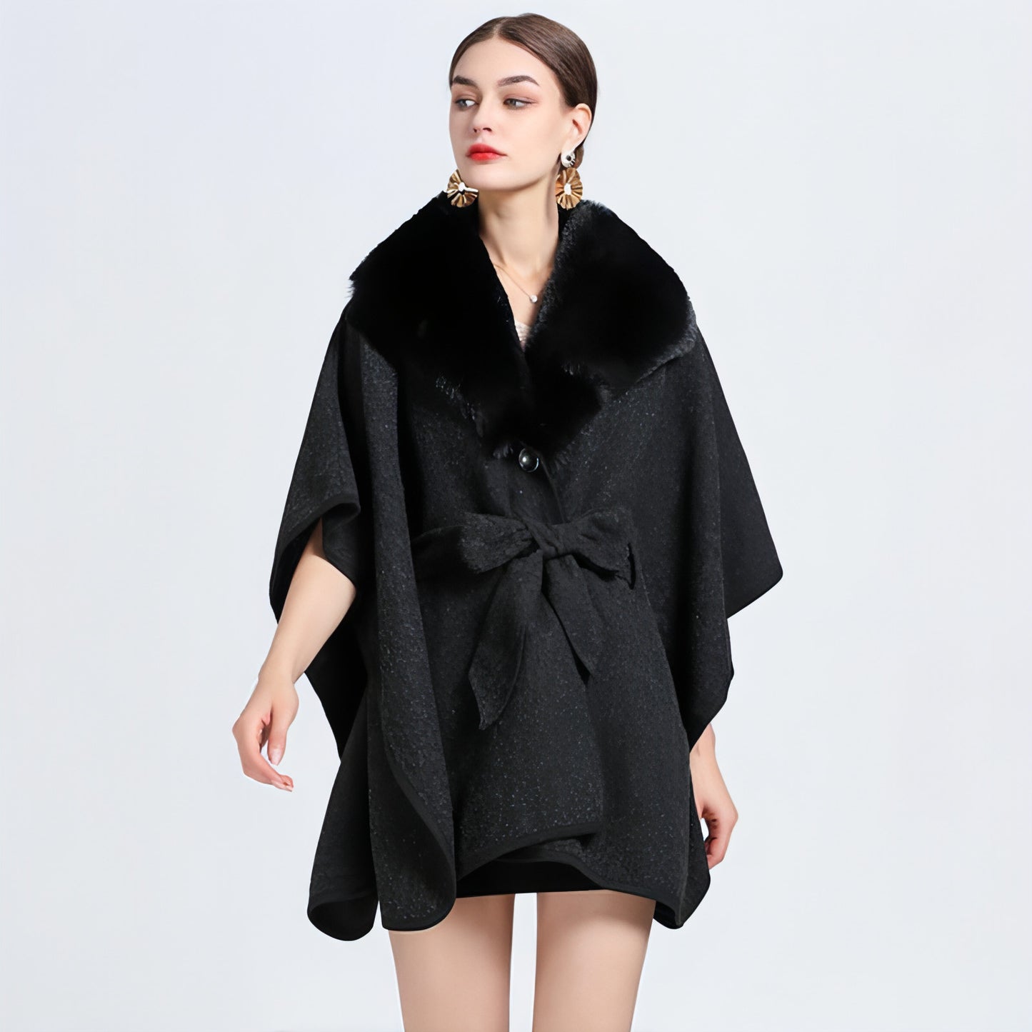 Collar Knit Shawl Cape Women Jacket