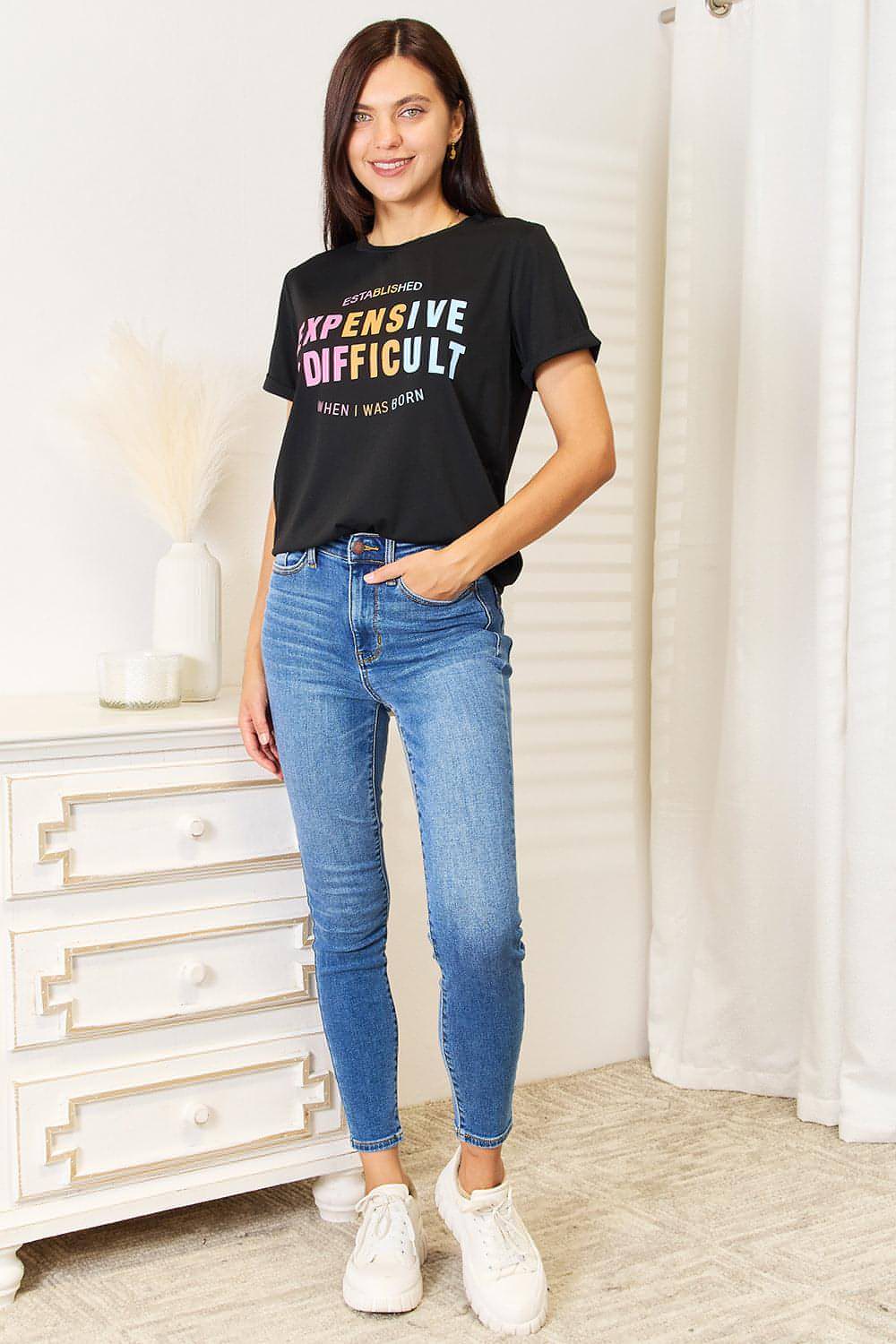 T-Shirt mit „Simply Love“-Slogan und Ärmelbündchen