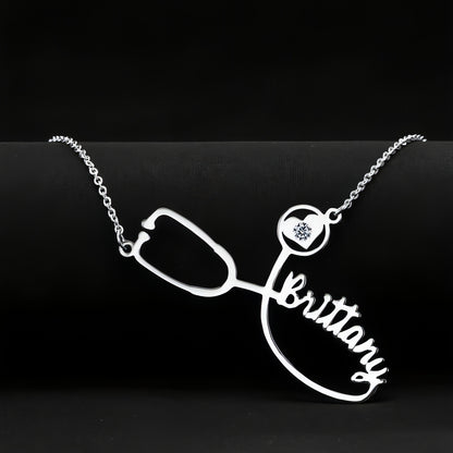 Custom Engraved Stethoscope Name Necklace – The Perfect Gift for Medical Professionals!