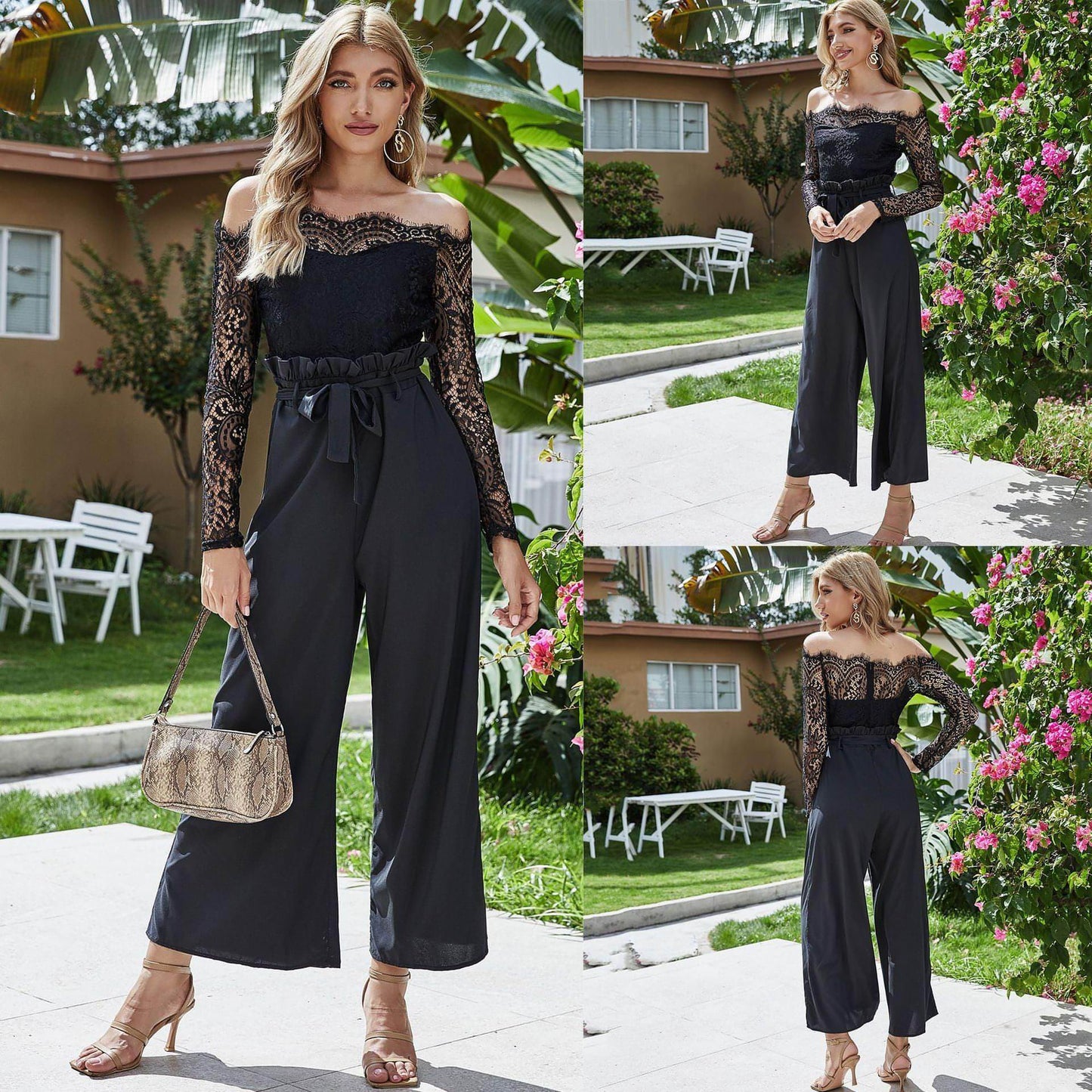 Off-Neck-Jumpsuit mit weitem Bein für Damen