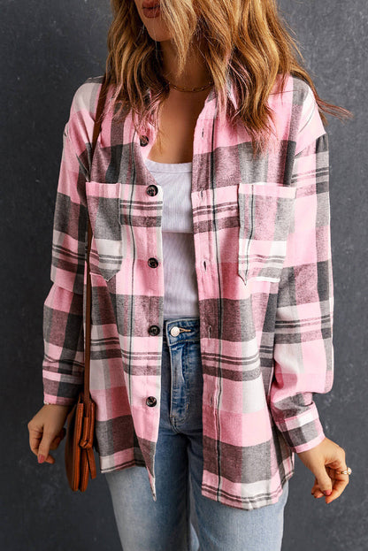 Rosa Plaid -Knopf -Up -Patch -Pocket -Shirt