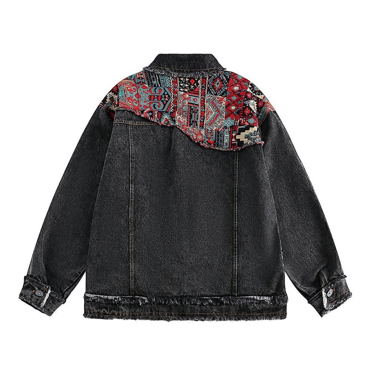 1. National Style Burrs Stitching Washed Denim Jacket