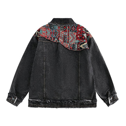 1. National Style Burrs Stitching Washed Denim Jacket