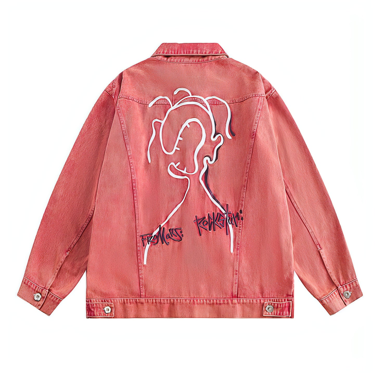 Abstract Embroidered Washed Denim Jacket