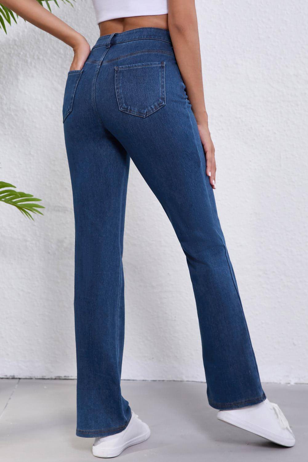 Ashleigh Blue Mid cintura malha elástica jeans de bootcut casual