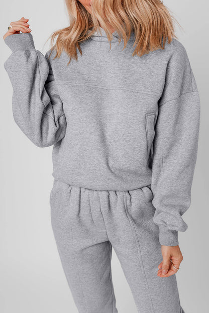 Gray Solid Exposed Seams Hoodie and Joggers Activewear Set