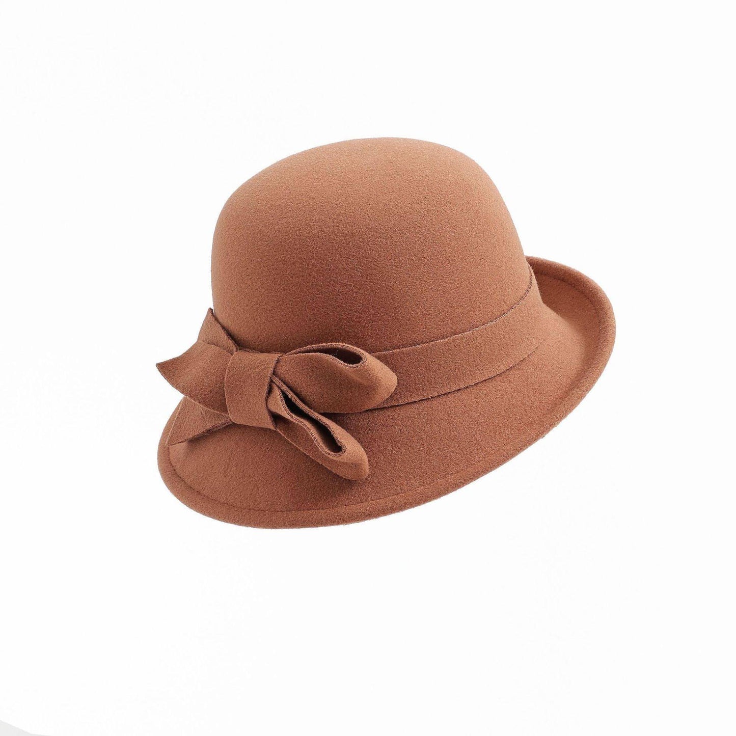 Sombrero bombín de lana retro elegante de estilo francés para mujer con lazo rizado