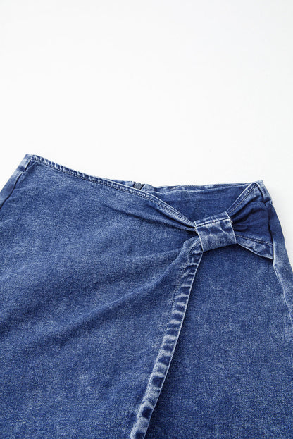 Sail Blue Acid Asymmetric Asymmetric Twisted Craved Denim Denim Skort