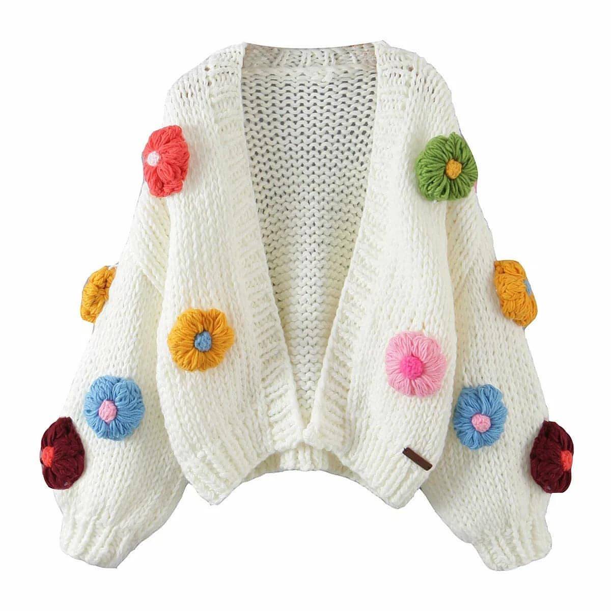 Handmade Crochet Cardigan Sweater Women Fruit Jacquard Embroidery