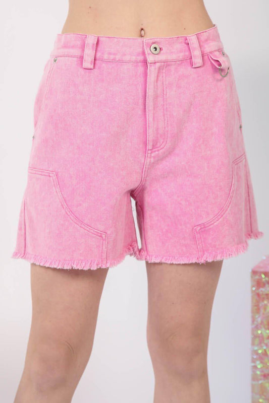 Muito J lavado shorts de jeans de bainha crua