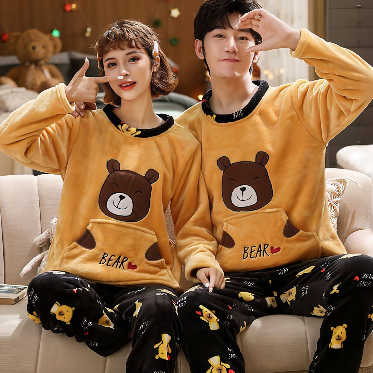 Couples Warm And Velvet Thickened Flannel Home Service Pajamas Set