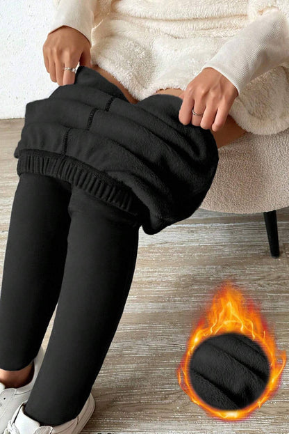 Schwarze Thermo-Leggings mit Kordelzug und hohem Bund