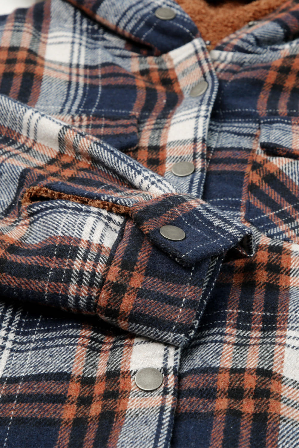 Plaid Pattern Sherpa Lined Hooded Shacket