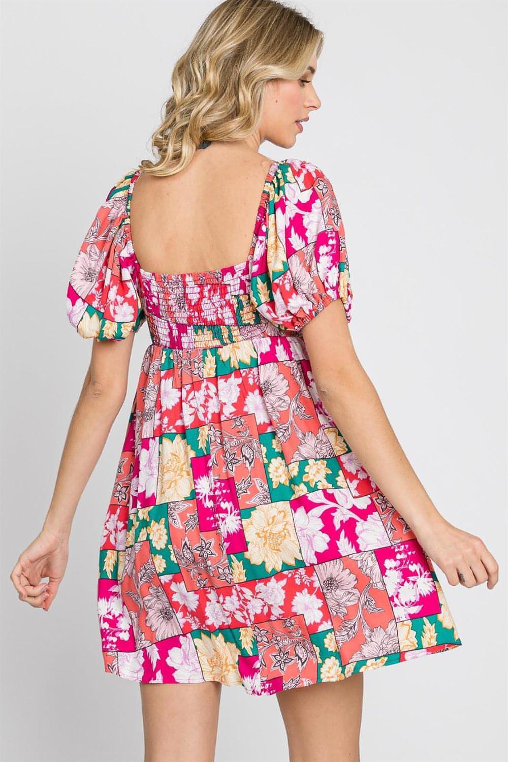 Geegee Floral Ruff Sleeve Mini obleka