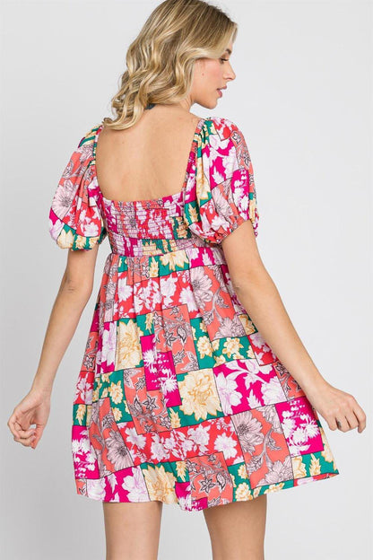 Geegee Floral Ruff Sleeve Mini Dress