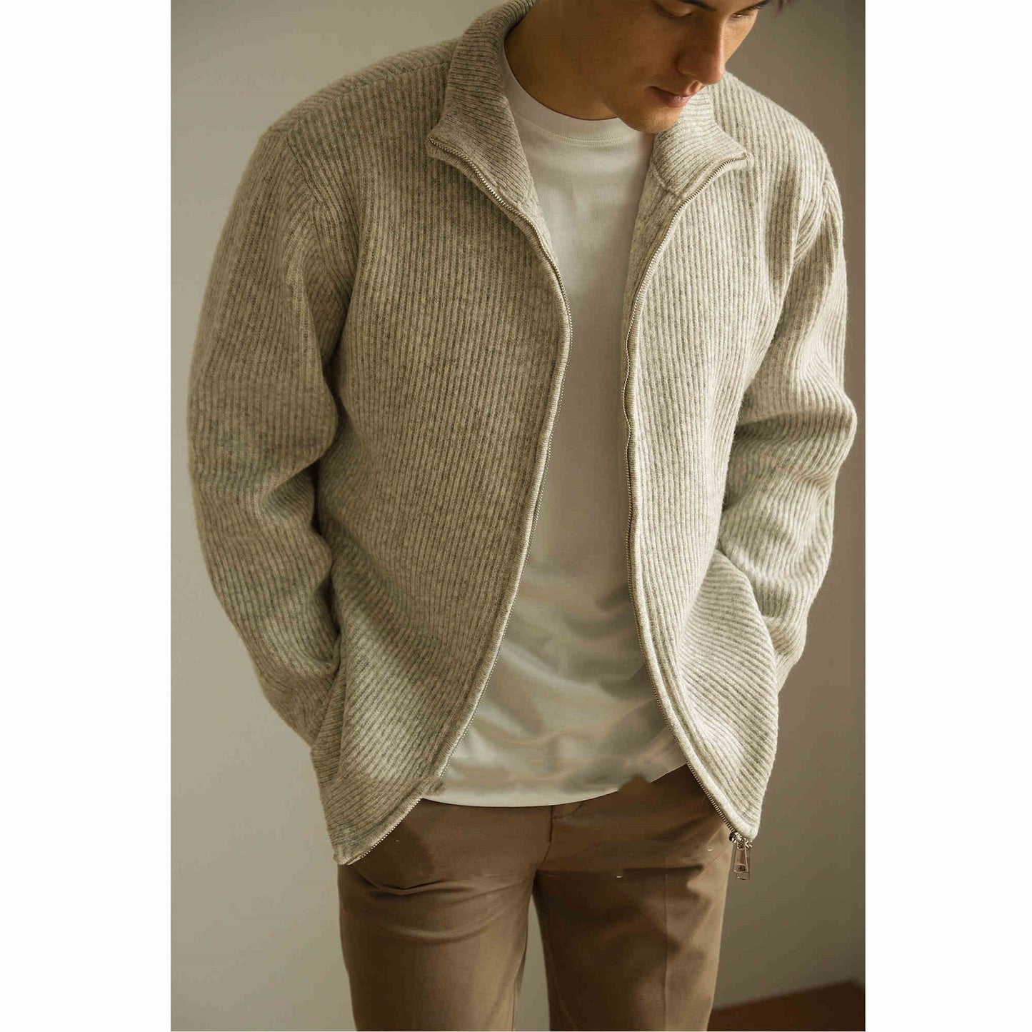 Knitted Zipper Jacket Loose Casual Turtleneck Men's Sweater