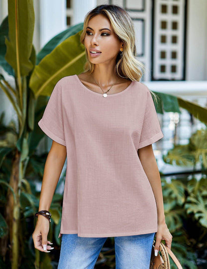 Women's Shirt Short-sleeved Cotton And Linen Top T-Shirt