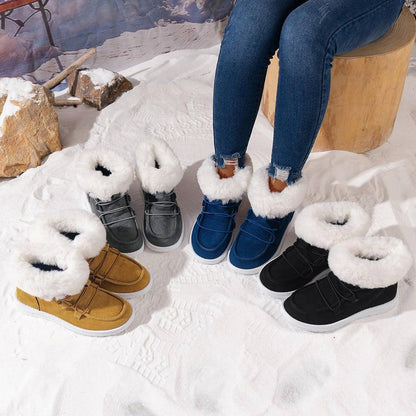 Botas de nieve de vellón de invierno para mujer, nuevo estilo, zapatos planos de felpa informales peludos, botines cálidos para mujer