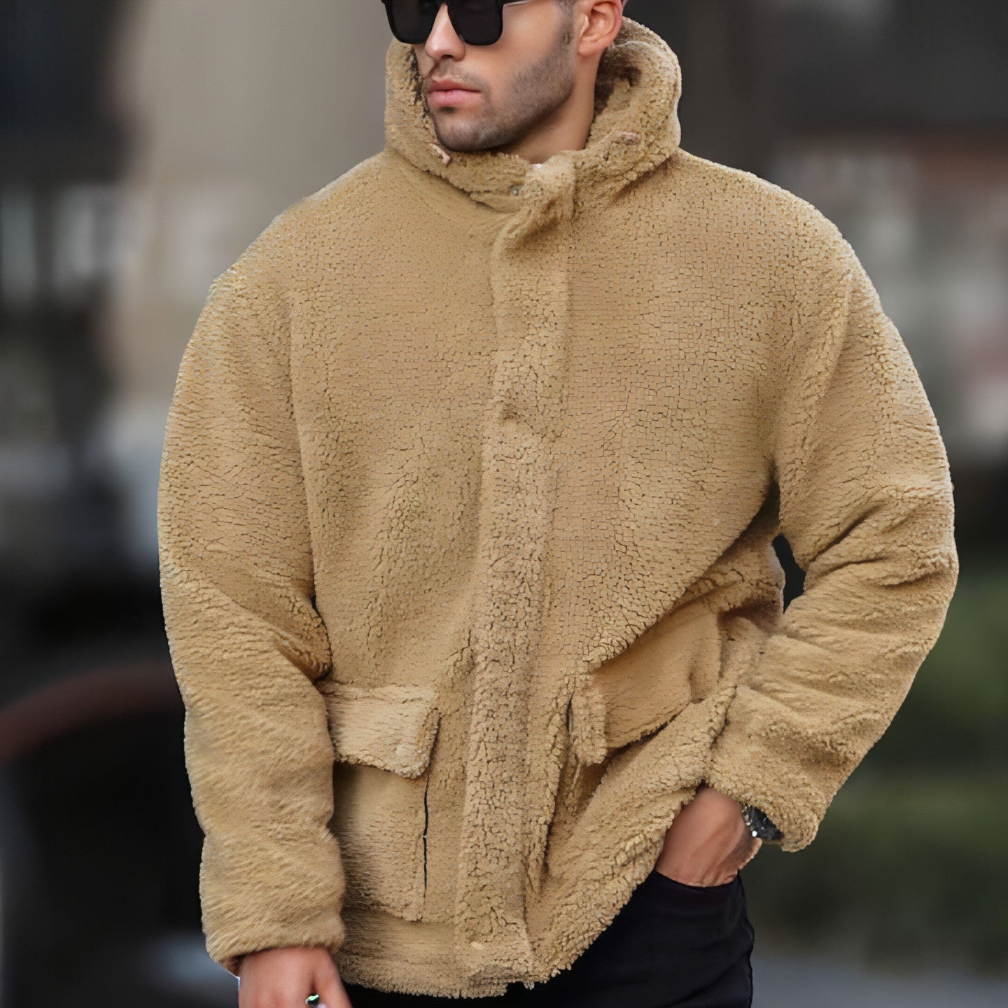 Autumn And Winter Men's Hooded Solid Color Coat Jacket Polar Fleece European And American Leisure Trendy