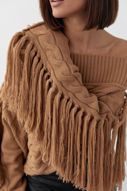 A Pure Color Elegant Style Woolen Tassel Design Sweater  Women